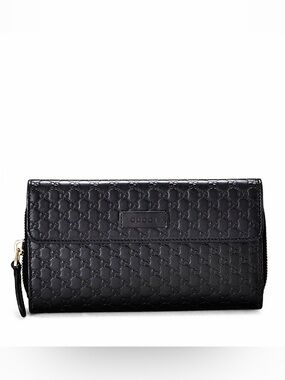 Gucci Black Leather Microguccissima Flap Continental Wallet